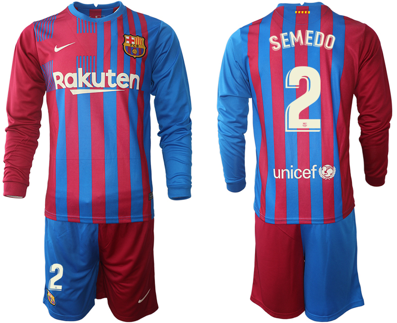 Men 2021-2022 Club Barcelona home red blue Long Sleeve #2 Nike Soccer Jersey->barcelona jersey->Soccer Club Jersey
